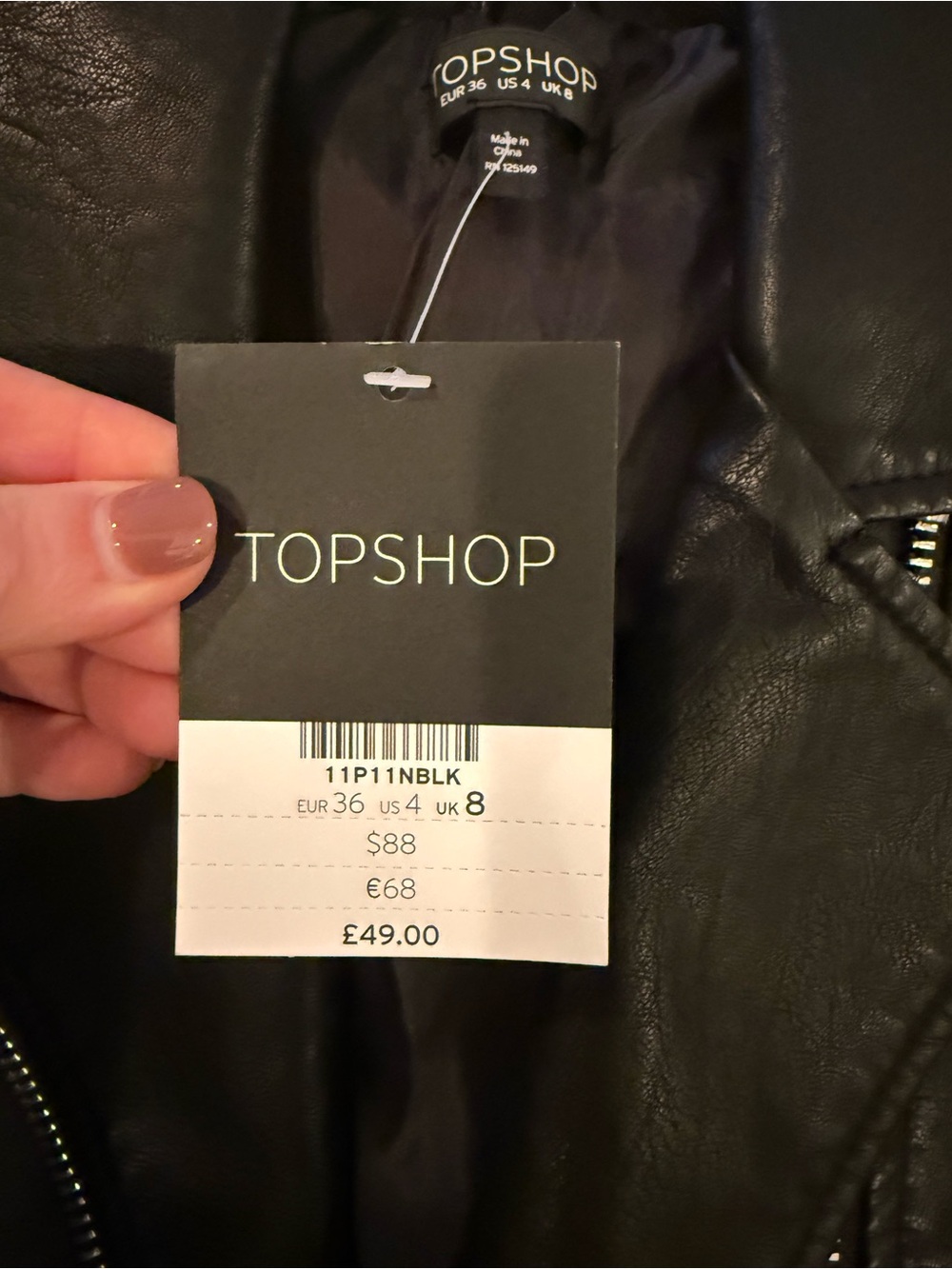 NWT Topshop Black Faux Leather Moto Biker Jacket Size 4 - Picture 8 of 9